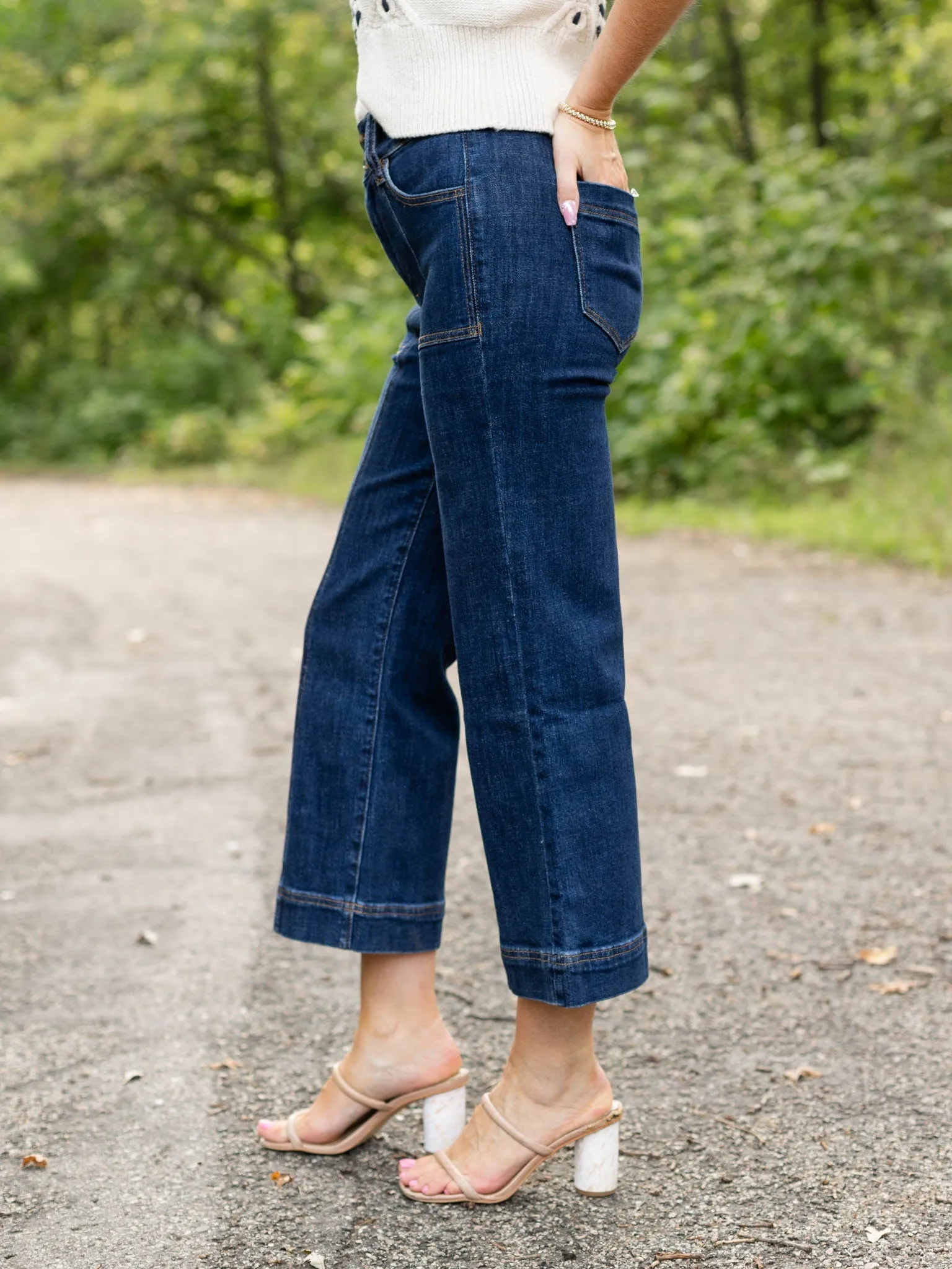 MICA French Navy Super High Rise Wide Leg Crop