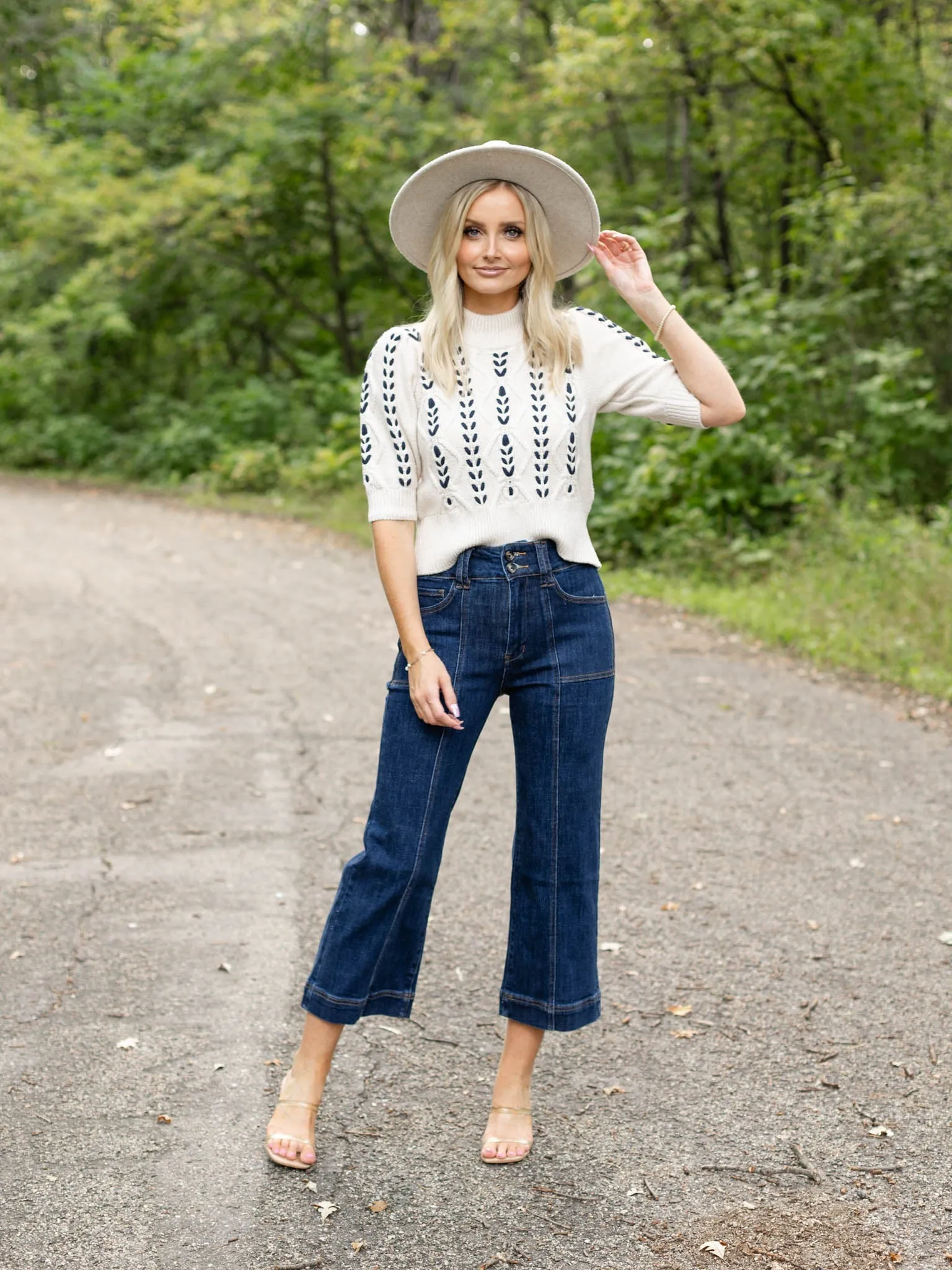 MICA French Navy Super High Rise Wide Leg Crop