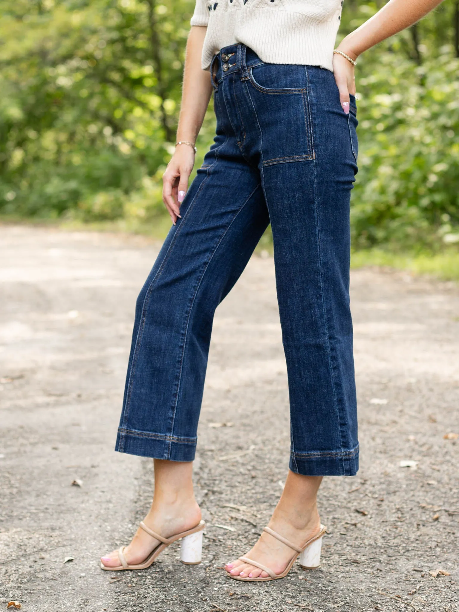 MICA French Navy Super High Rise Wide Leg Crop