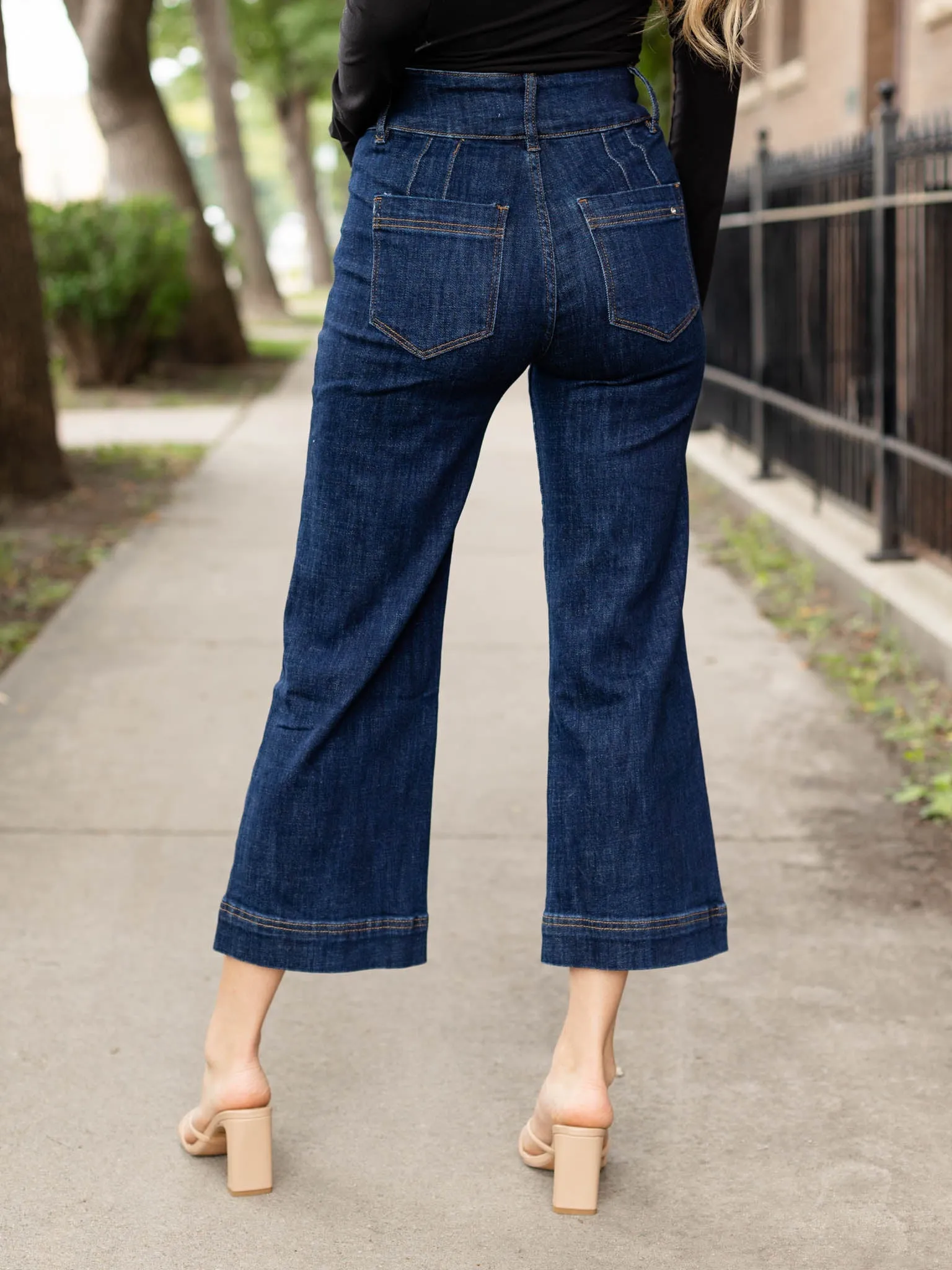 MICA French Navy Super High Rise Wide Leg Crop