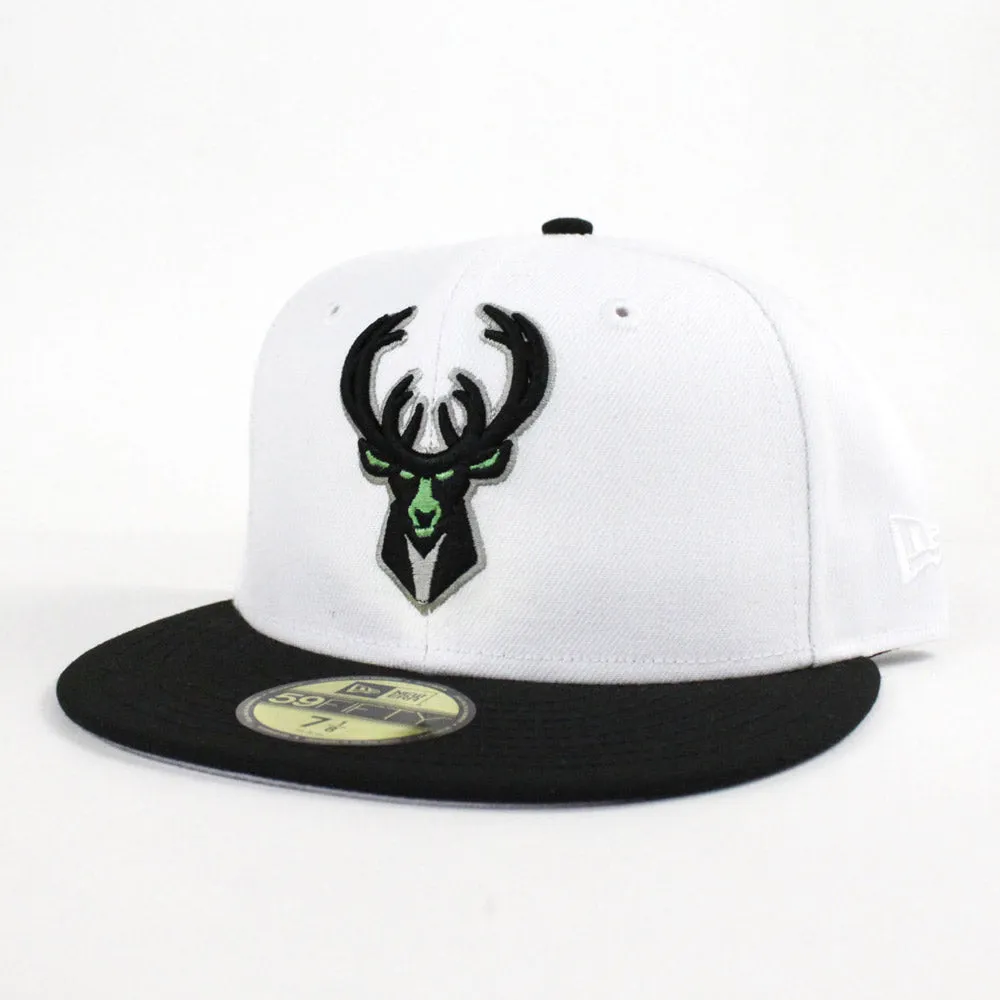 Milwaukee Bucks New Era Fitted 59Fifty Hat (Air Jordan 4 Retro Pale Citron Gray Under Brim)