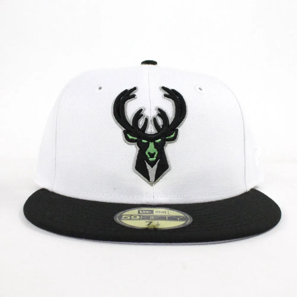 Milwaukee Bucks New Era Fitted 59Fifty Hat (Air Jordan 4 Retro Pale Citron Gray Under Brim)