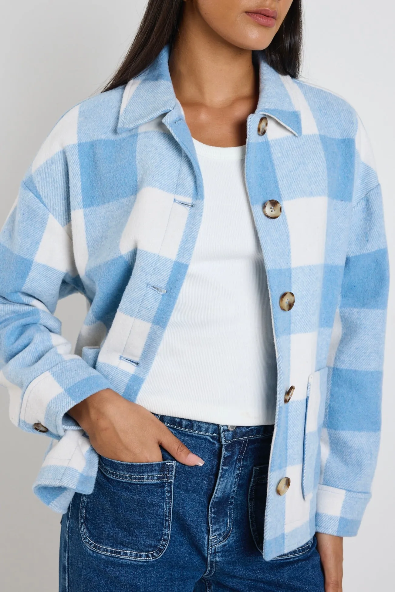 Mindful Blue Check Oversized Shacket