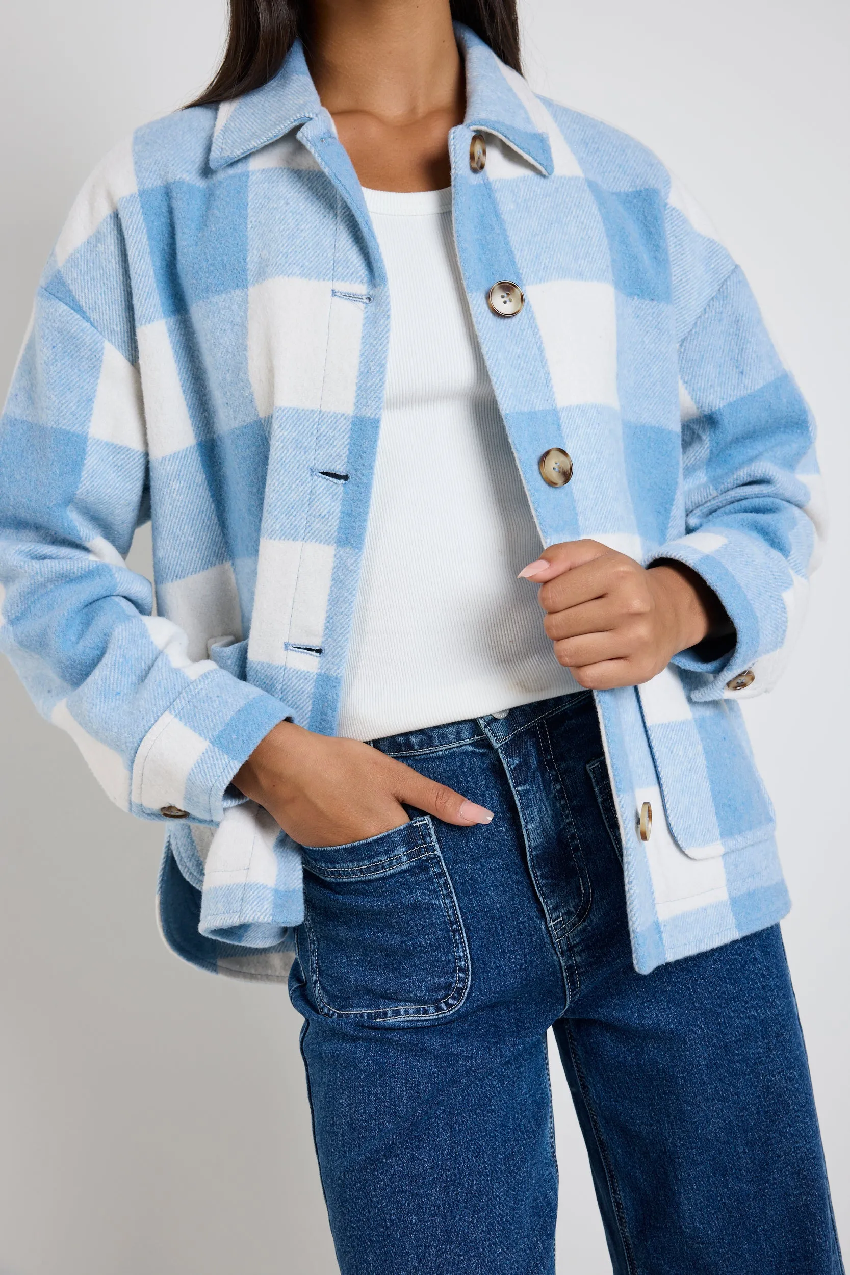 Mindful Blue Check Oversized Shacket