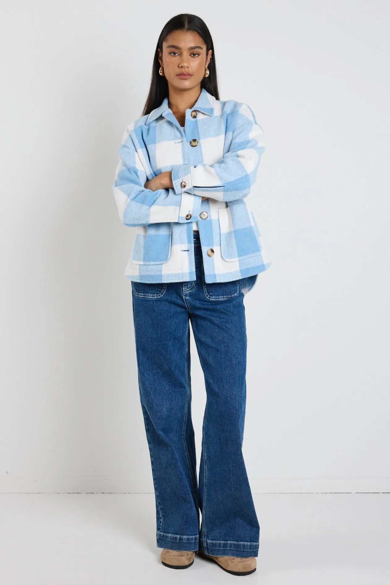 Mindful Blue Check Oversized Shacket