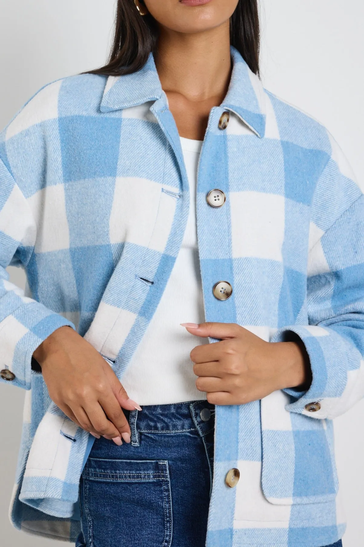 Mindful Blue Check Oversized Shacket