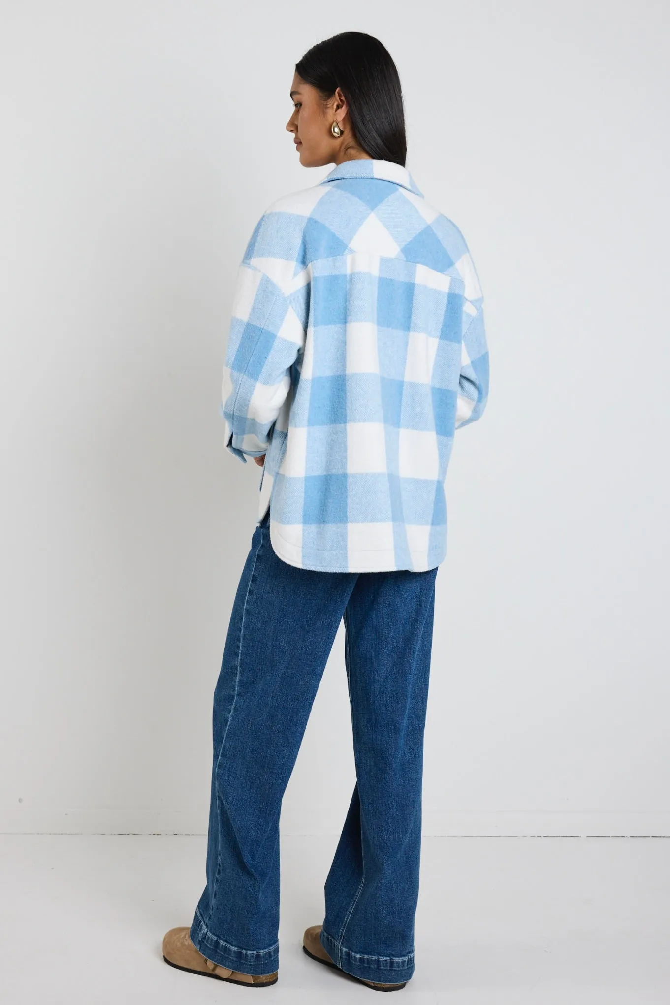 Mindful Blue Check Oversized Shacket