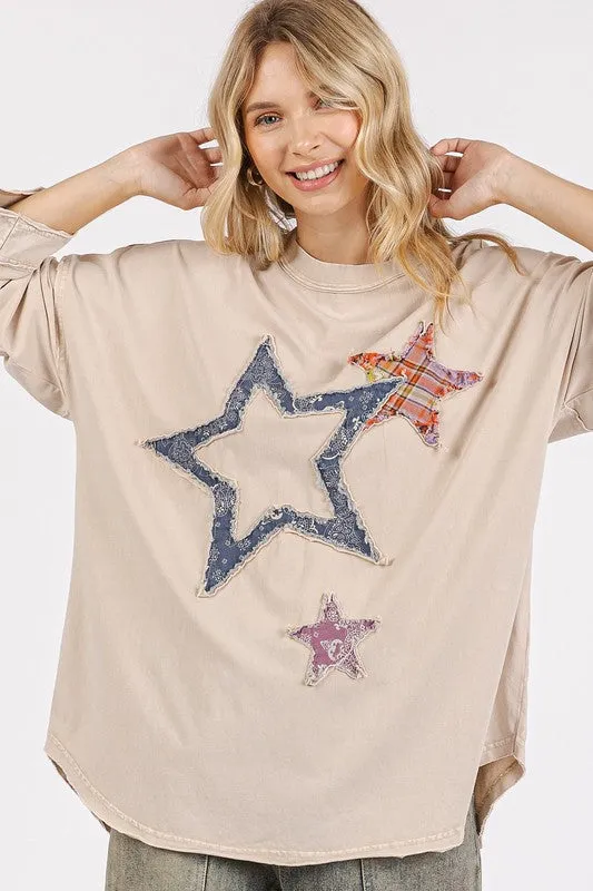 Mineral Wash Star Patch Long Sleeve T-Shirt