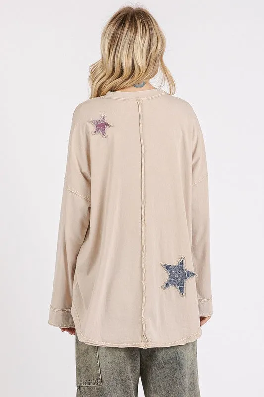 Mineral Wash Star Patch Long Sleeve T-Shirt