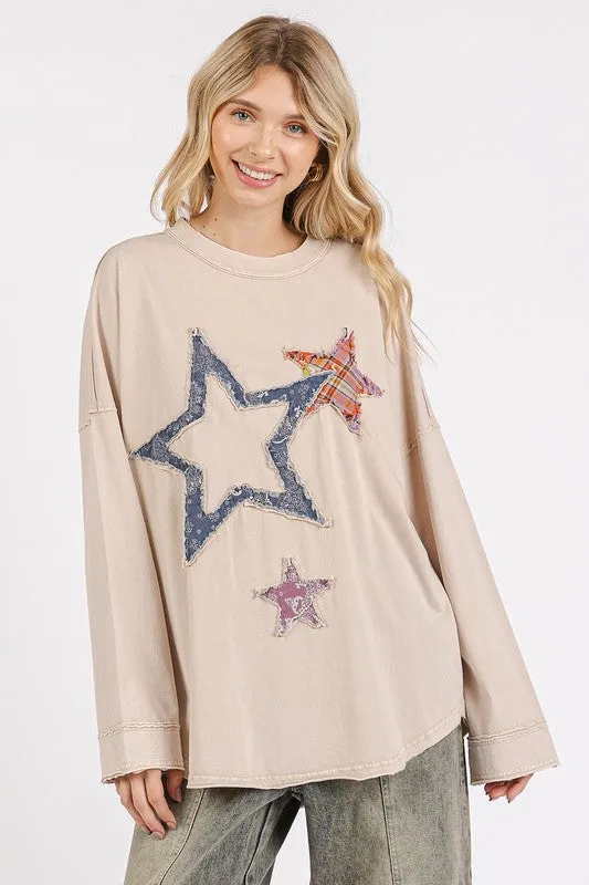 Mineral Wash Star Patch Long Sleeve T-Shirt