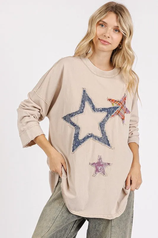 Mineral Wash Star Patch Long Sleeve T-Shirt