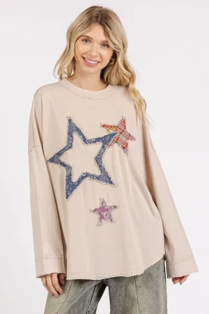 Mineral Wash Star Patch Long Sleeve T-Shirt