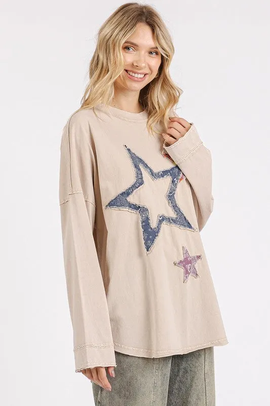Mineral Wash Star Patch Long Sleeve T-Shirt