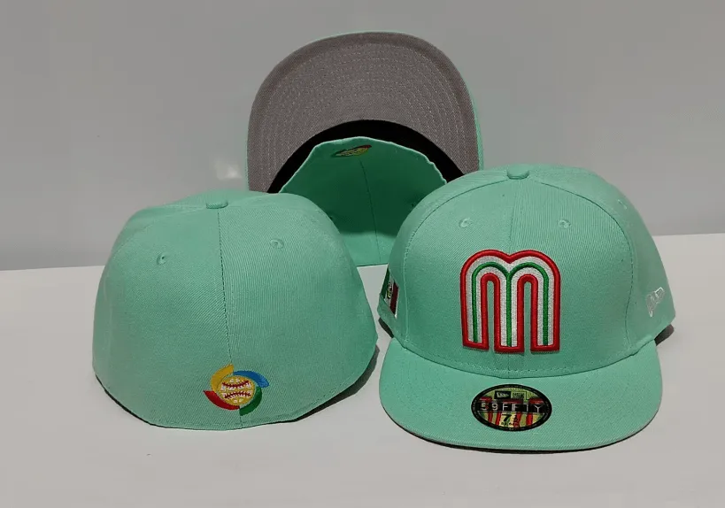 Mint Green Mexico Baseball Hat with National Flag Embroidery