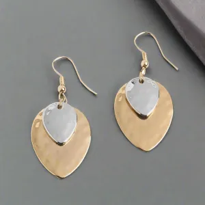 Mixed Metal Pointed Oval Drop Dangle Earrings