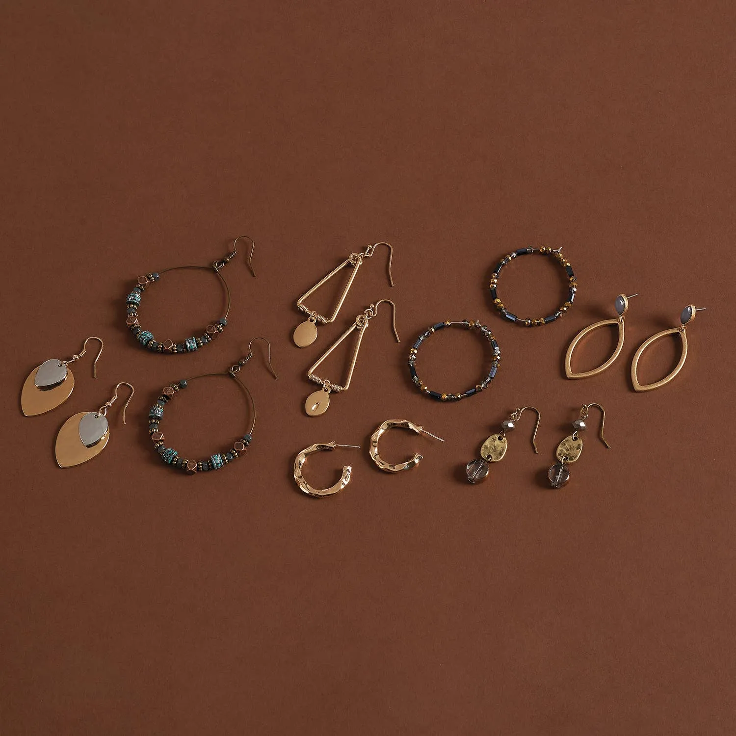 Mixed Metal Pointed Oval Drop Dangle Earrings