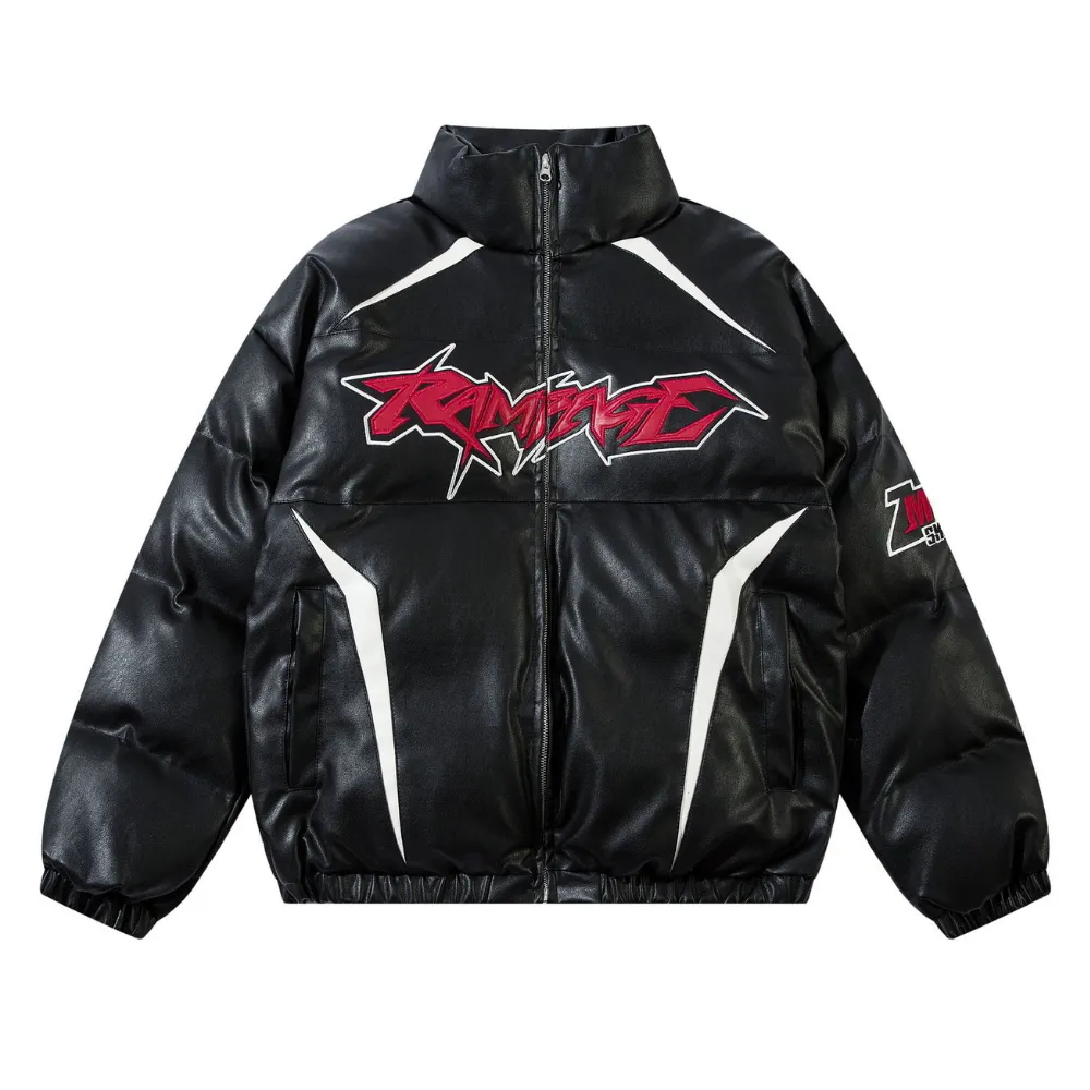 Motorcycle  Flame Letter Patch LeatherCoat