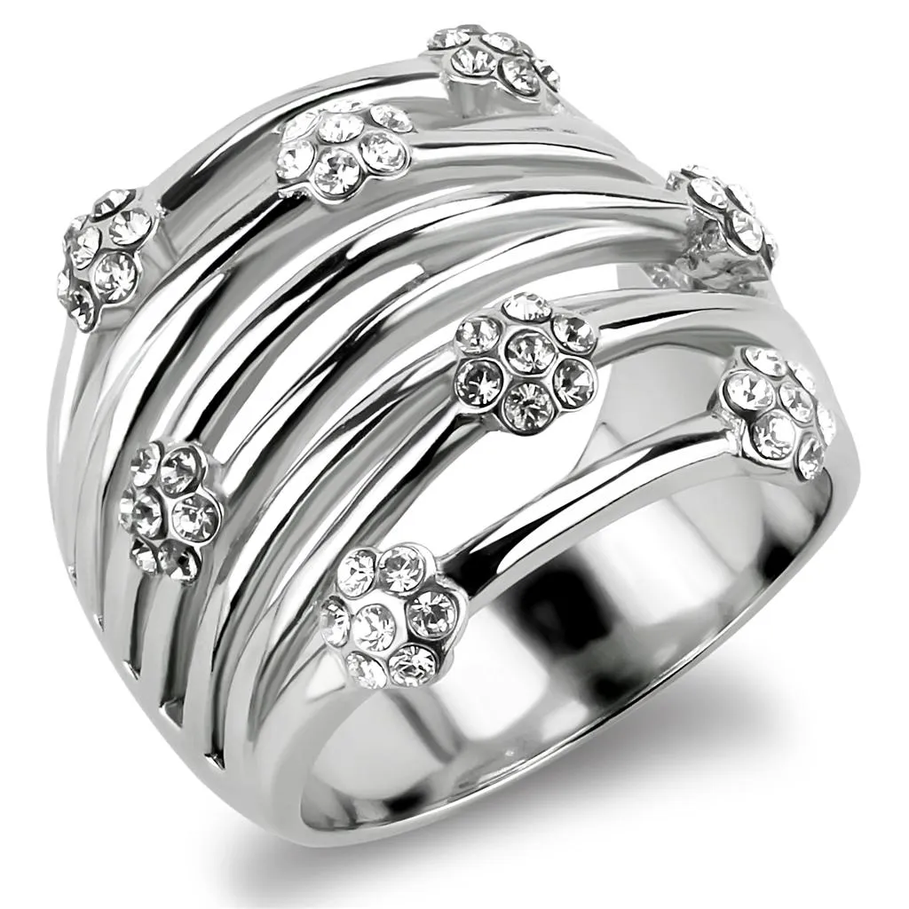 MT 2731 Modern Style High polished Stainless Steel Clear Crystals in Flower Design April Birthstone newest