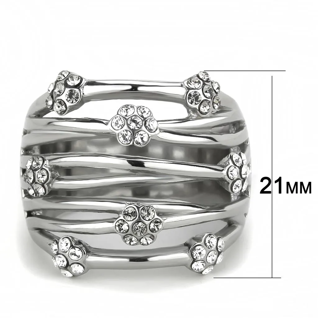 MT 2731 Modern Style High polished Stainless Steel Clear Crystals in Flower Design April Birthstone newest