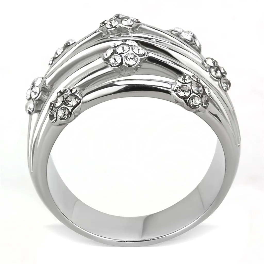 MT 2731 Modern Style High polished Stainless Steel Clear Crystals in Flower Design April Birthstone newest