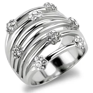 MT 2731 Modern Style High polished Stainless Steel Clear Crystals in Flower Design April Birthstone newest