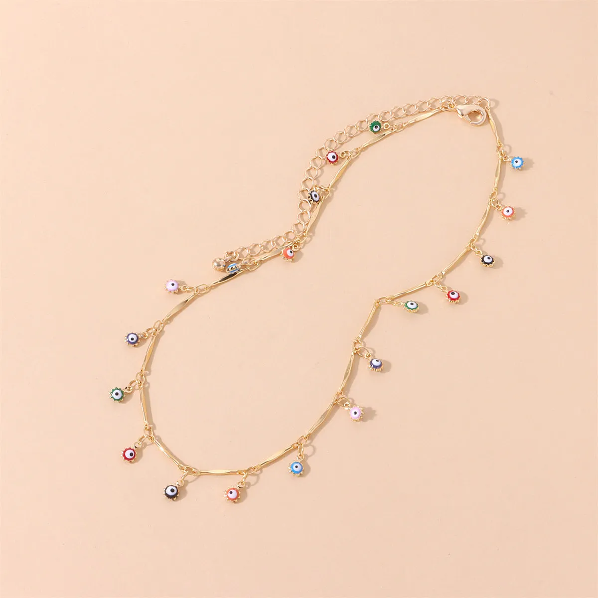 Multicolor Enamel & 18K Gold-Plated Evil Eye Station Choker Necklace