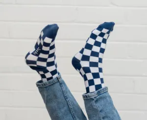 Navy Check Socks