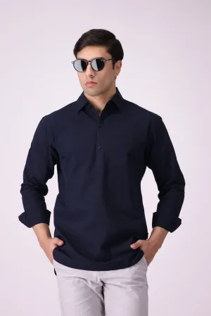 Navy Textured Casual Shirt