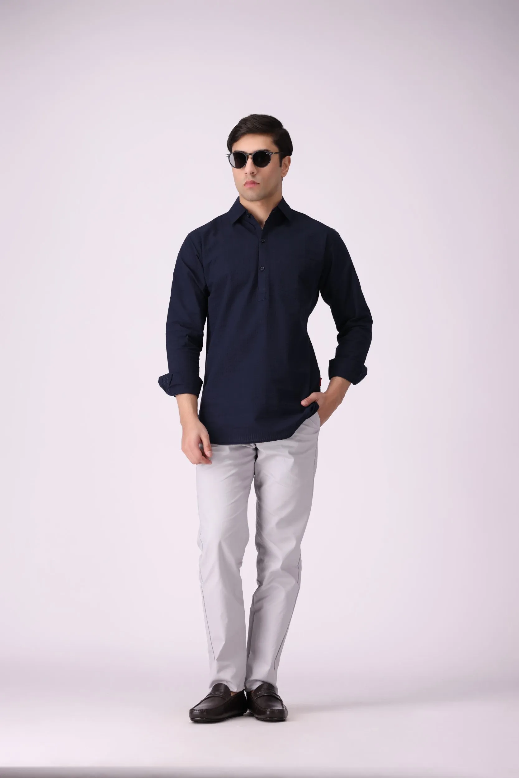 Navy Textured Casual Shirt