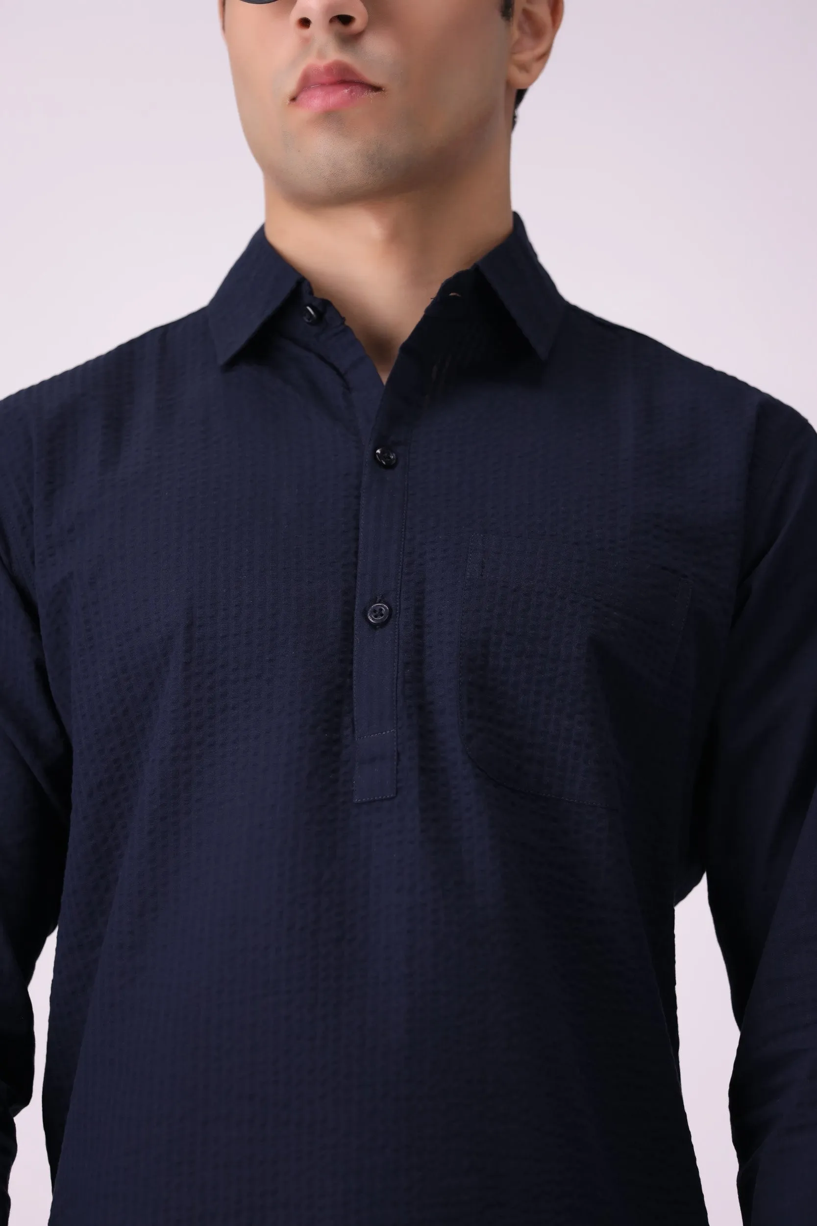 Navy Textured Casual Shirt