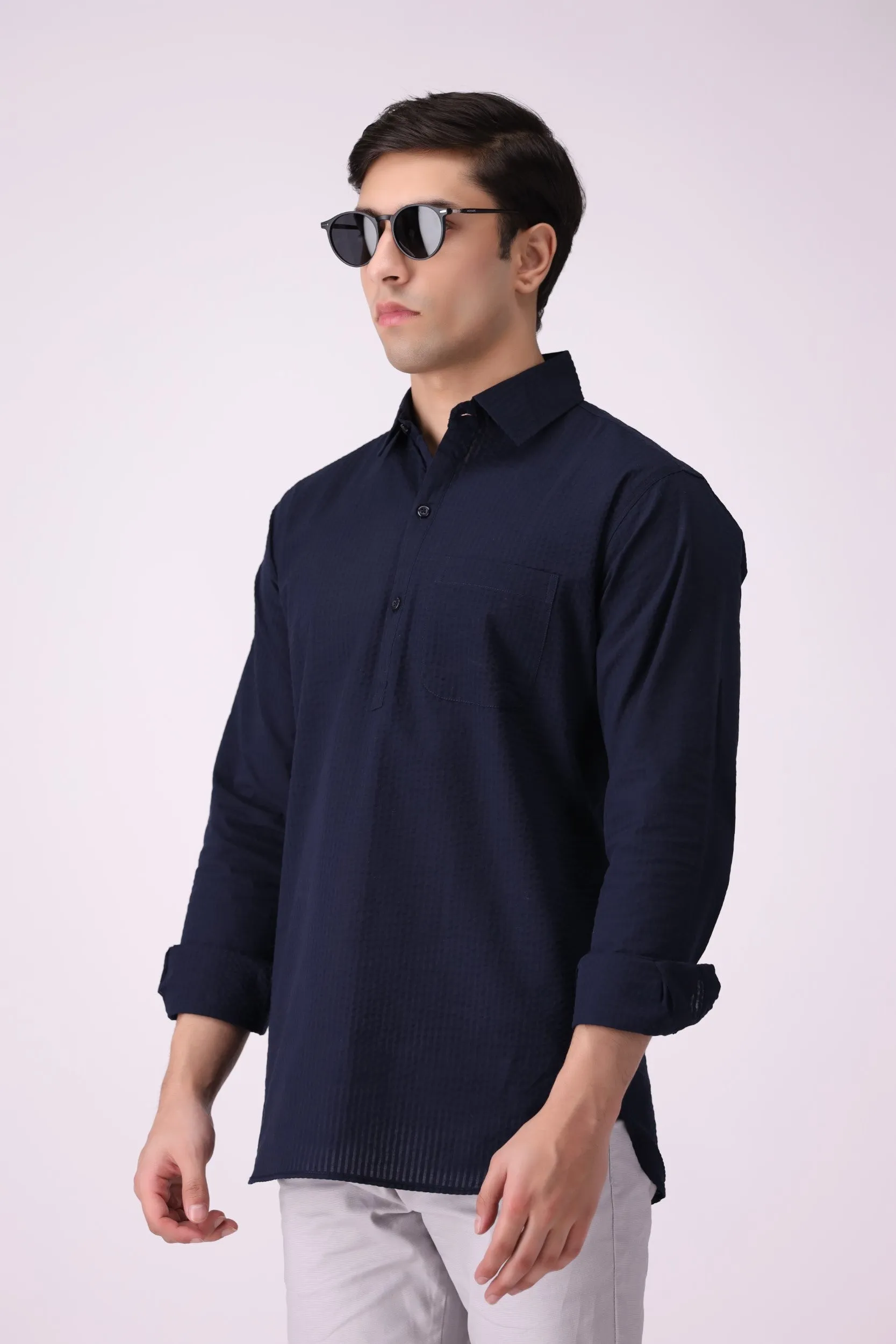 Navy Textured Casual Shirt