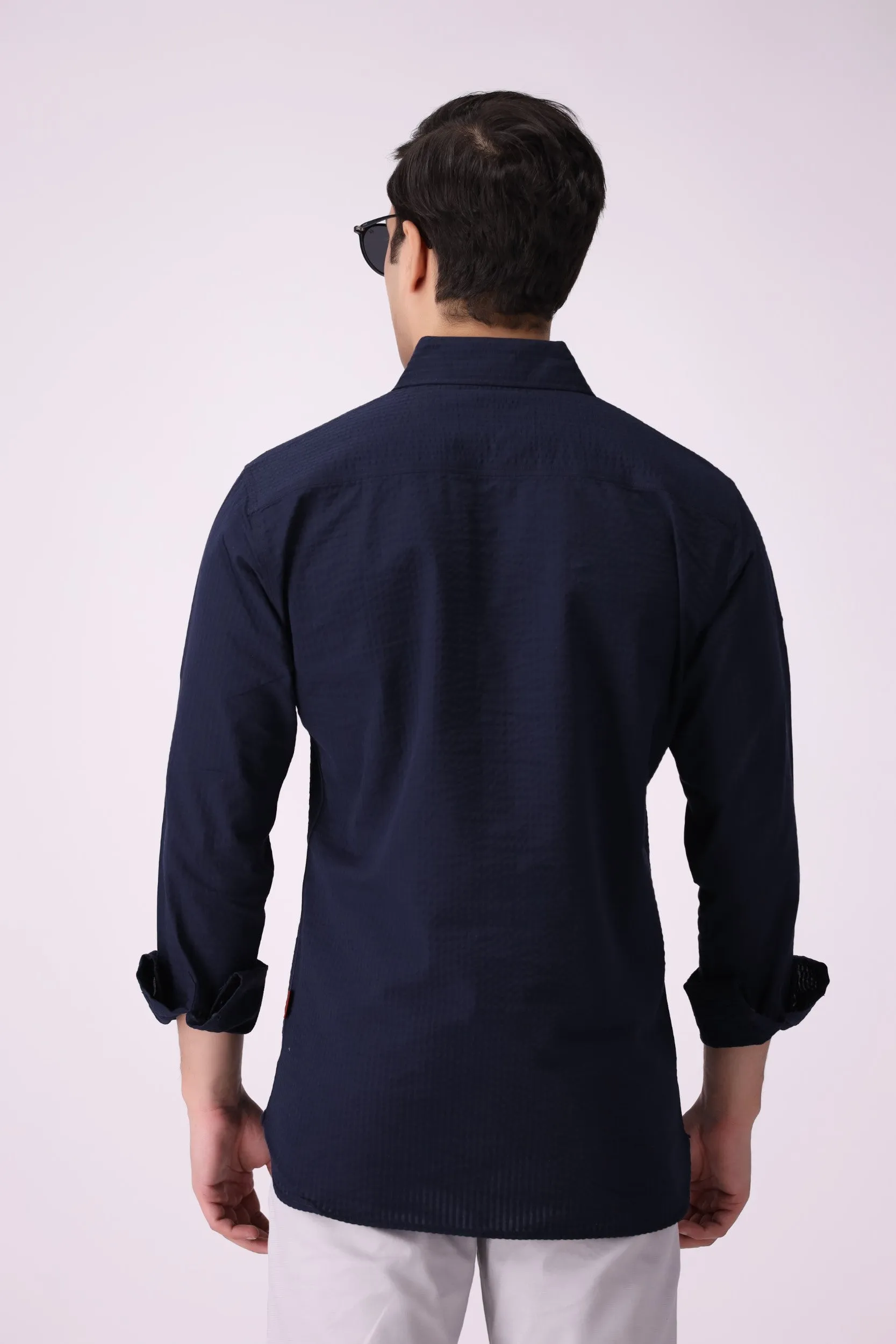 Navy Textured Casual Shirt