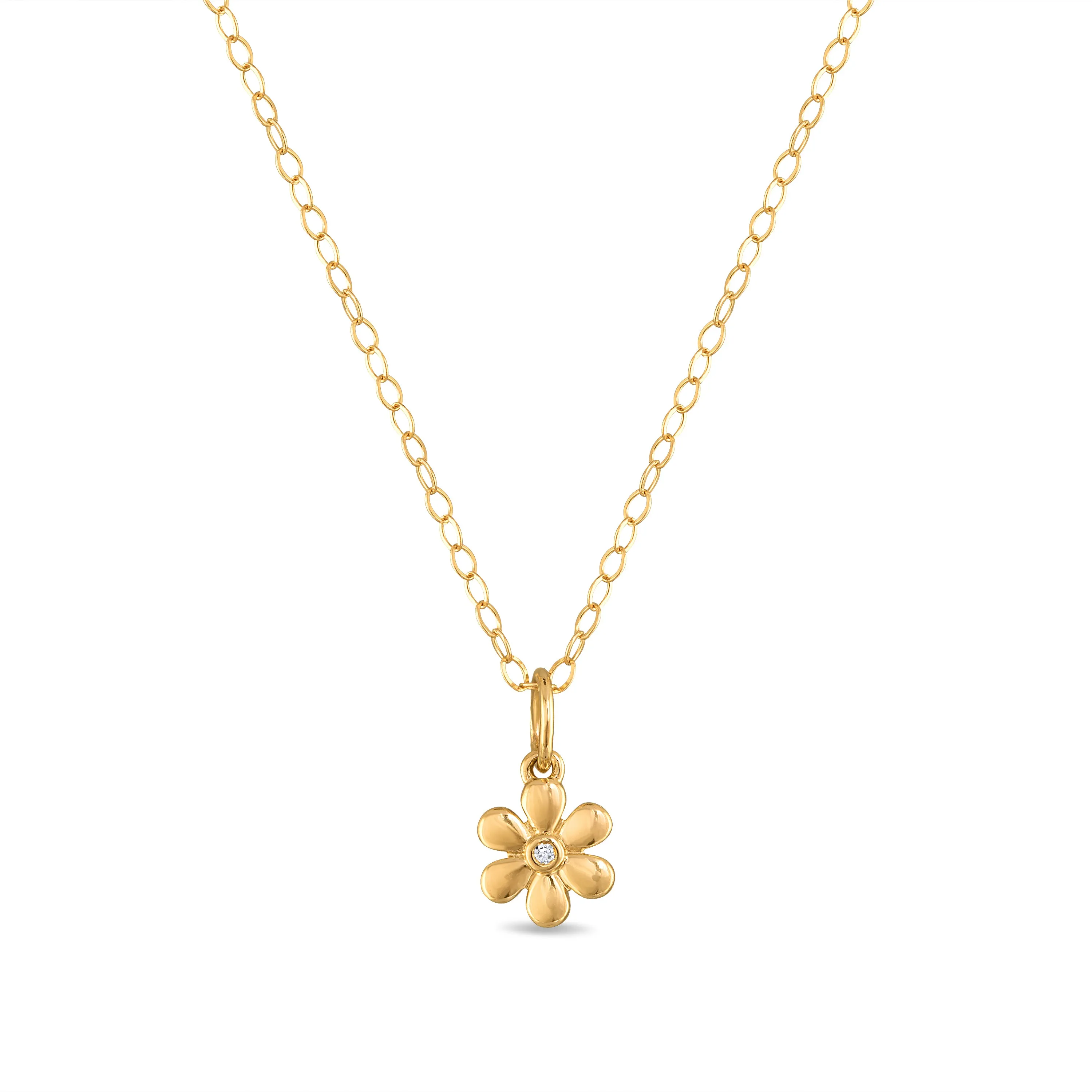 New! 14k Gold Diamond Daisy Necklace