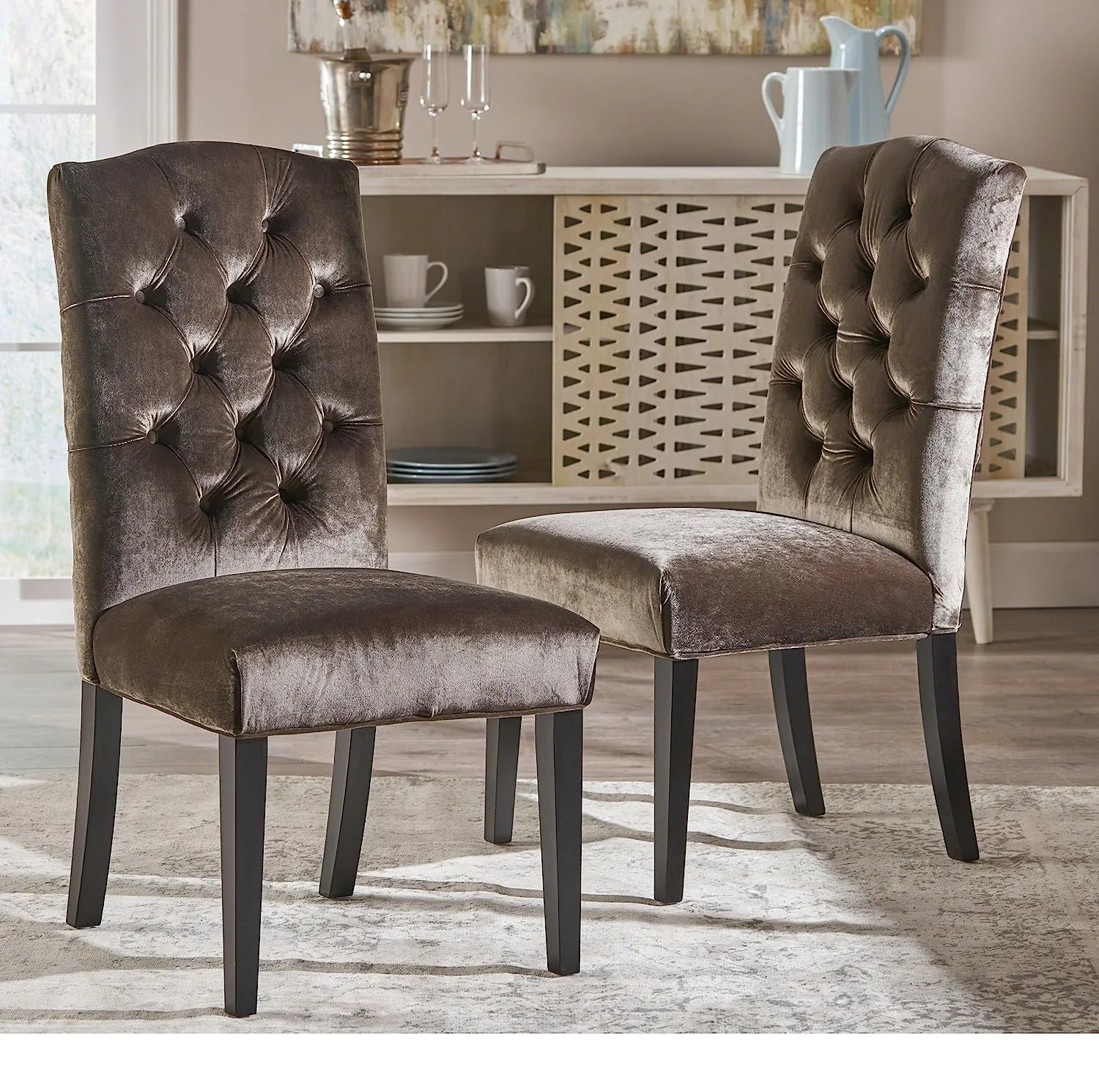 New Assembled Christopher Knight Home Dione Traditional Crown Top Grey Velvet Dining Chairs (Set of 2) Retails $633 