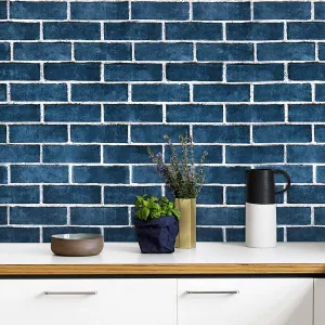 New Caltero Brick Wallpaper 17.7''×394'' Blue Brick Peel and Stick Wallpaper Vintage Brick Wallpaper Brick Contact Paper Faux Brick Wallpaper for Kitchen Backsplash Fireplace Walls Home Decoration! Covers 48.w sq. ft!