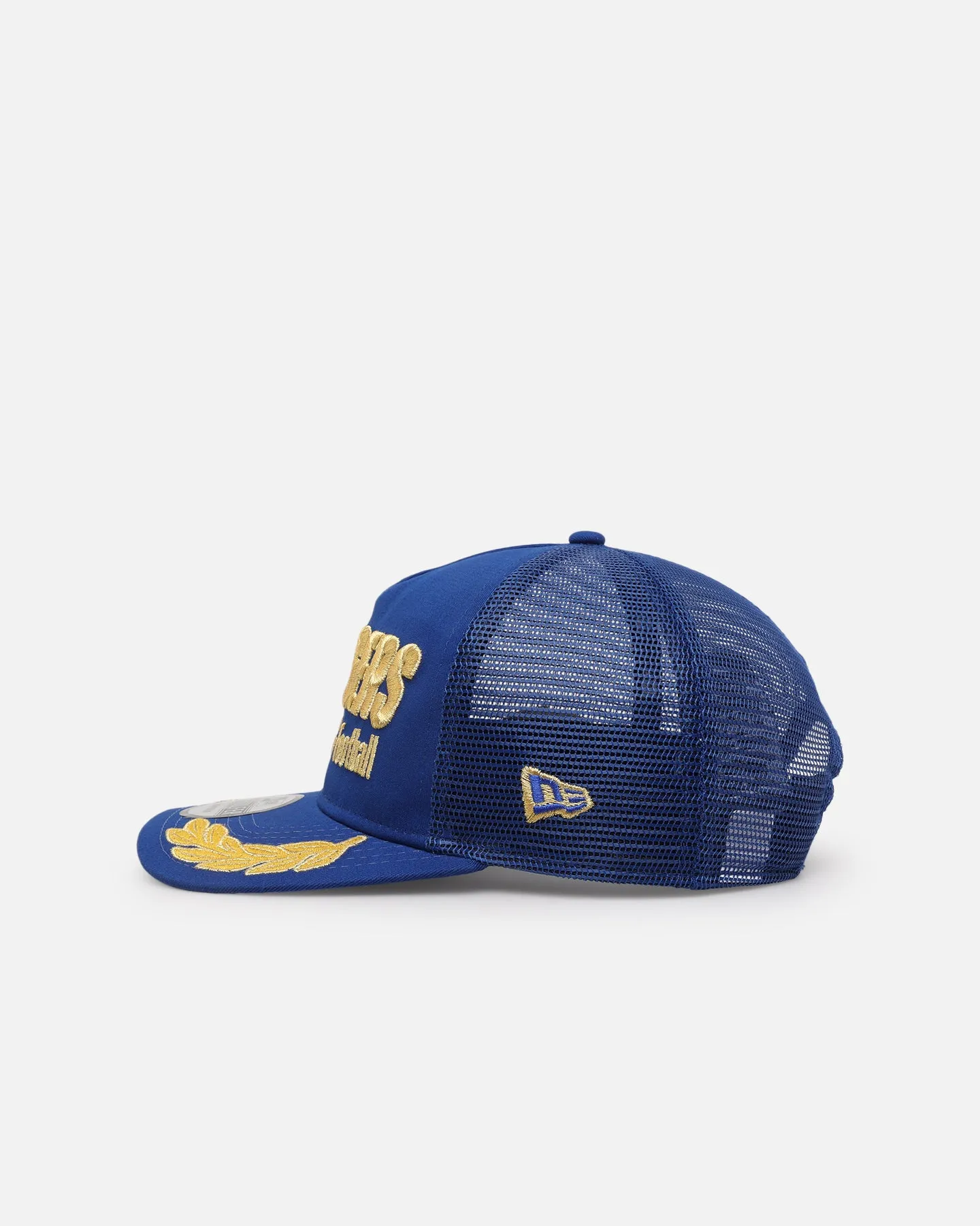 New Era Los Angeles Chargers 'Podium Collection' Pre-Curved Golfer Trucker Snapback Light Royal/Metallic Gold