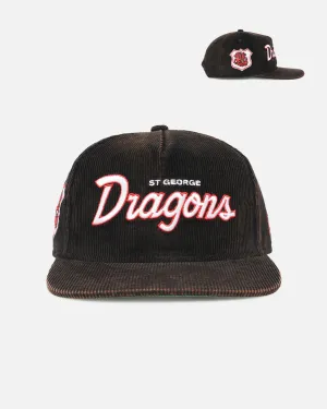 New Era St. George Illawarra Dragons 'NRL Golfer Washed Black' Pre-Curved Corduroy Golfer Snapback Washed Black