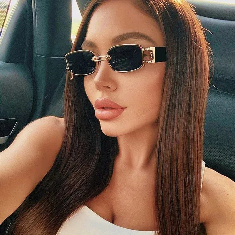New Fashion Square Sunglasses Luxury Small Frame Sun Glasses Rectangle Metal Mirror Shades