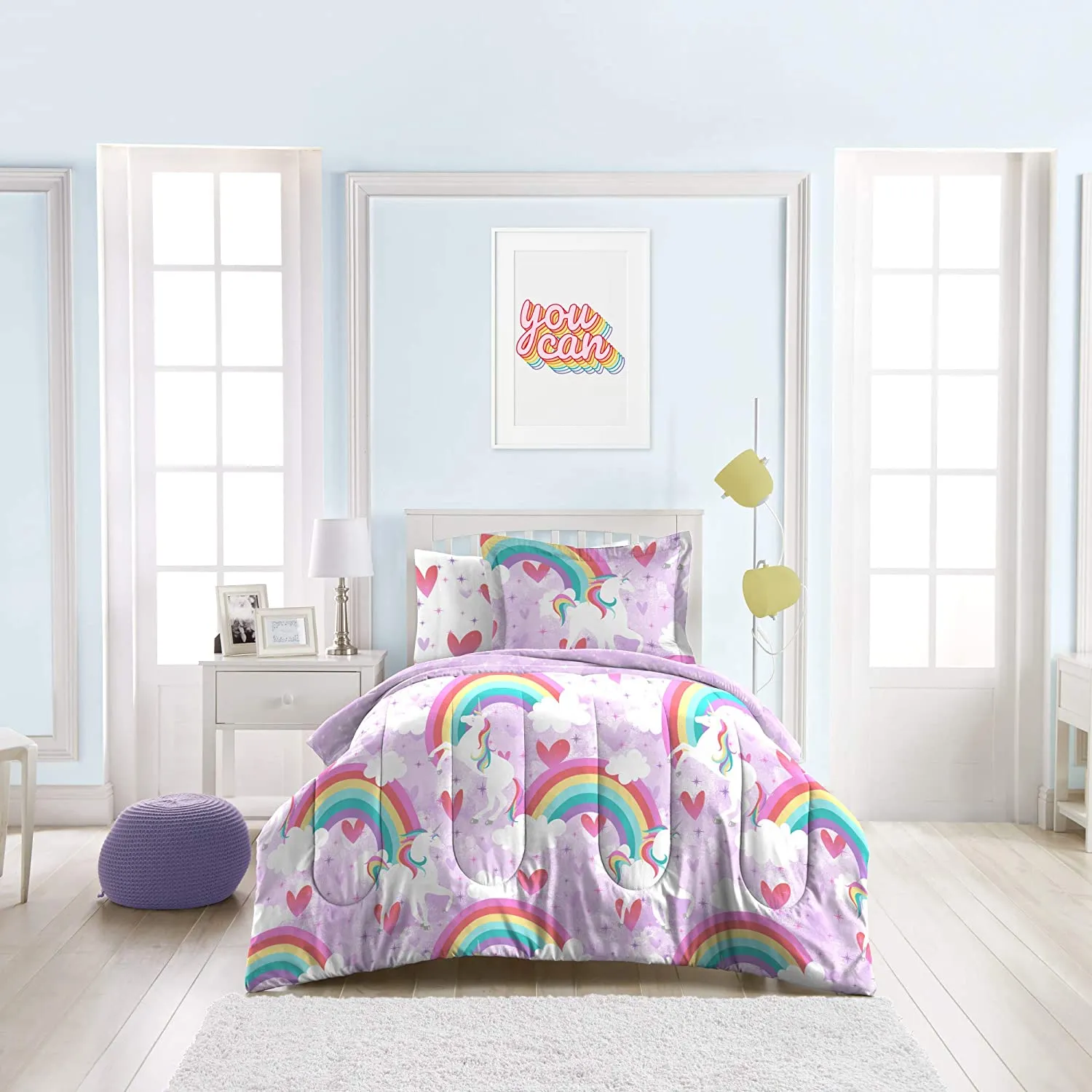 New in package! Dream Factory Unicorn Rainbow Ultra Soft Microfiber Comforter Set TWIN! Includes comforter, sham & Sheets!