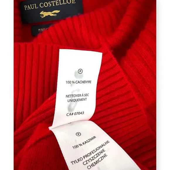 NEW Paul Costelloe Cowl Neck LS Red fine knit 100% Cashmere Sweater jumper sz Sm