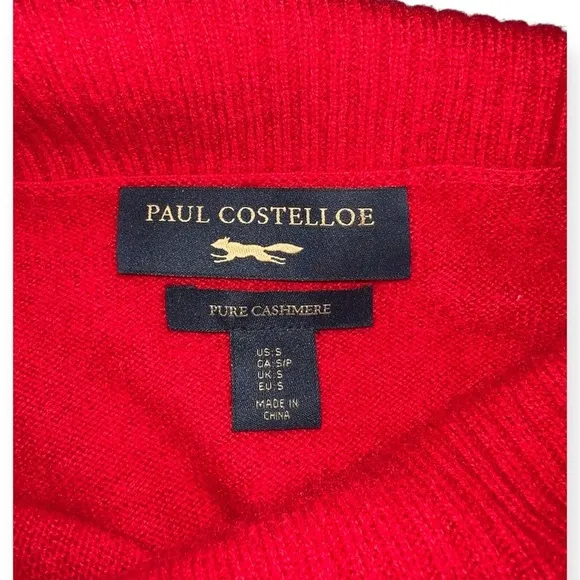 NEW Paul Costelloe Cowl Neck LS Red fine knit 100% Cashmere Sweater jumper sz Sm
