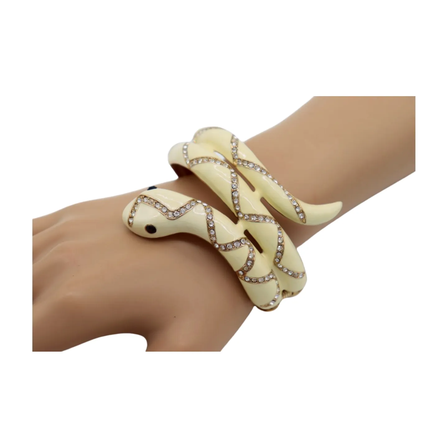 New Women Gold Metal Cuff Bracelet Cream Snake Wrap Around