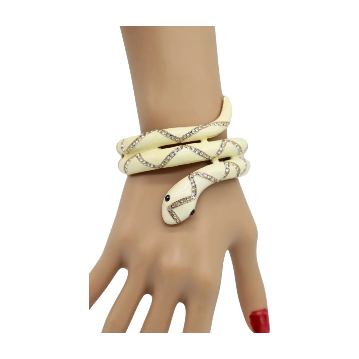 New Women Gold Metal Cuff Bracelet Cream Snake Wrap Around