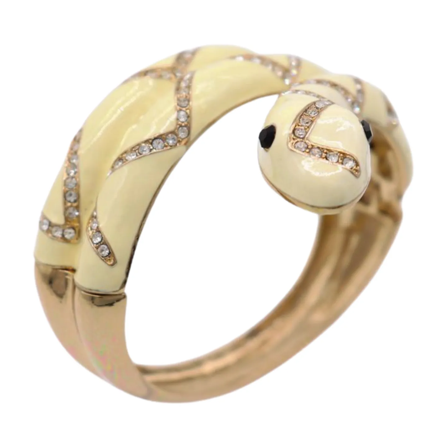 New Women Gold Metal Cuff Bracelet Cream Snake Wrap Around