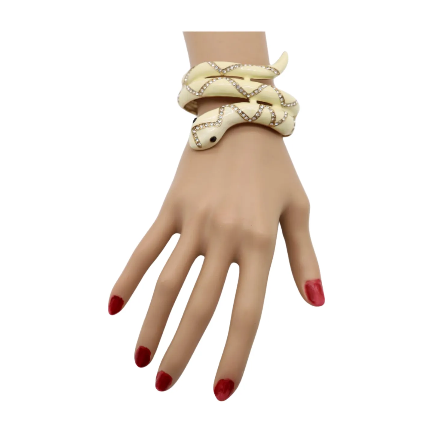 New Women Gold Metal Cuff Bracelet Cream Snake Wrap Around