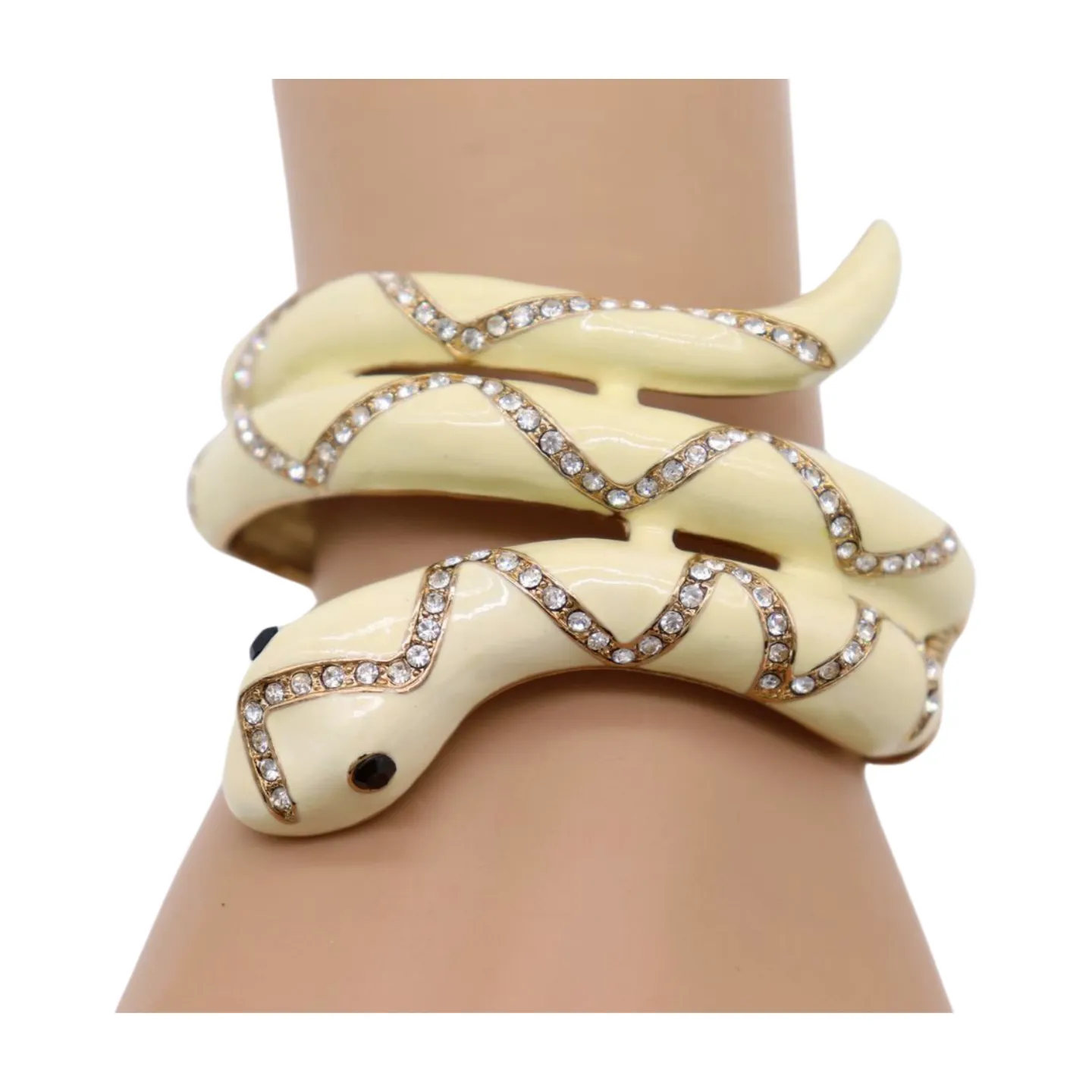 New Women Gold Metal Cuff Bracelet Cream Snake Wrap Around