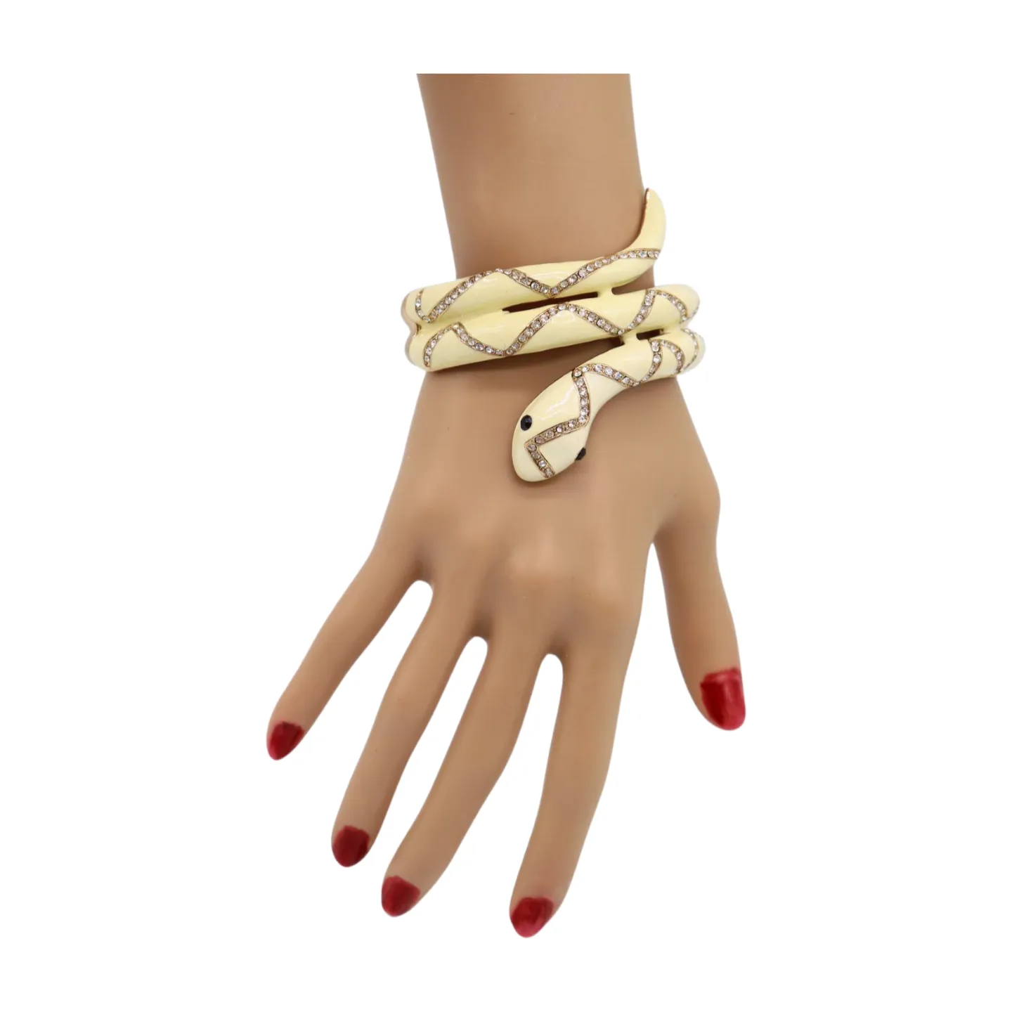 New Women Gold Metal Cuff Bracelet Cream Snake Wrap Around