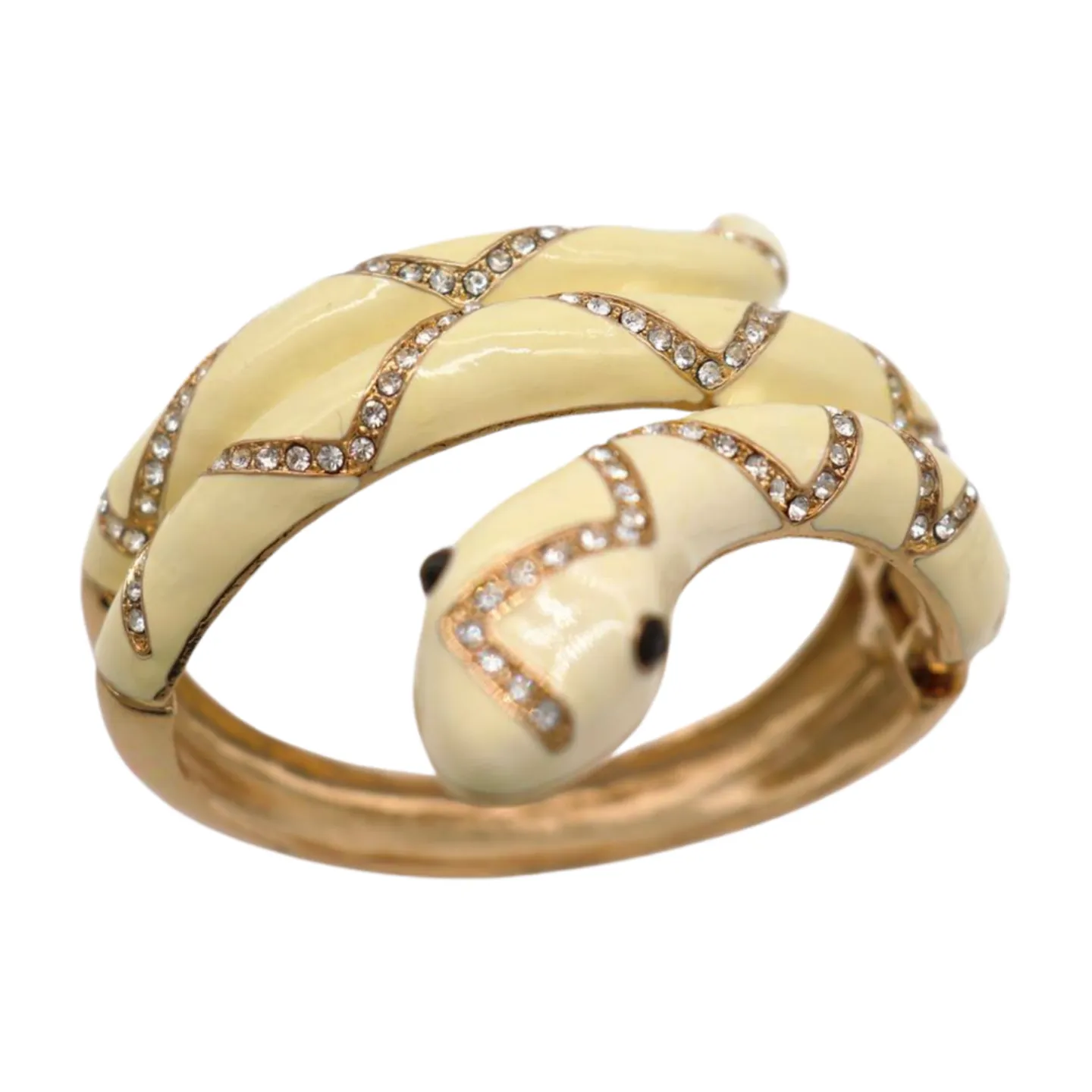 New Women Gold Metal Cuff Bracelet Cream Snake Wrap Around