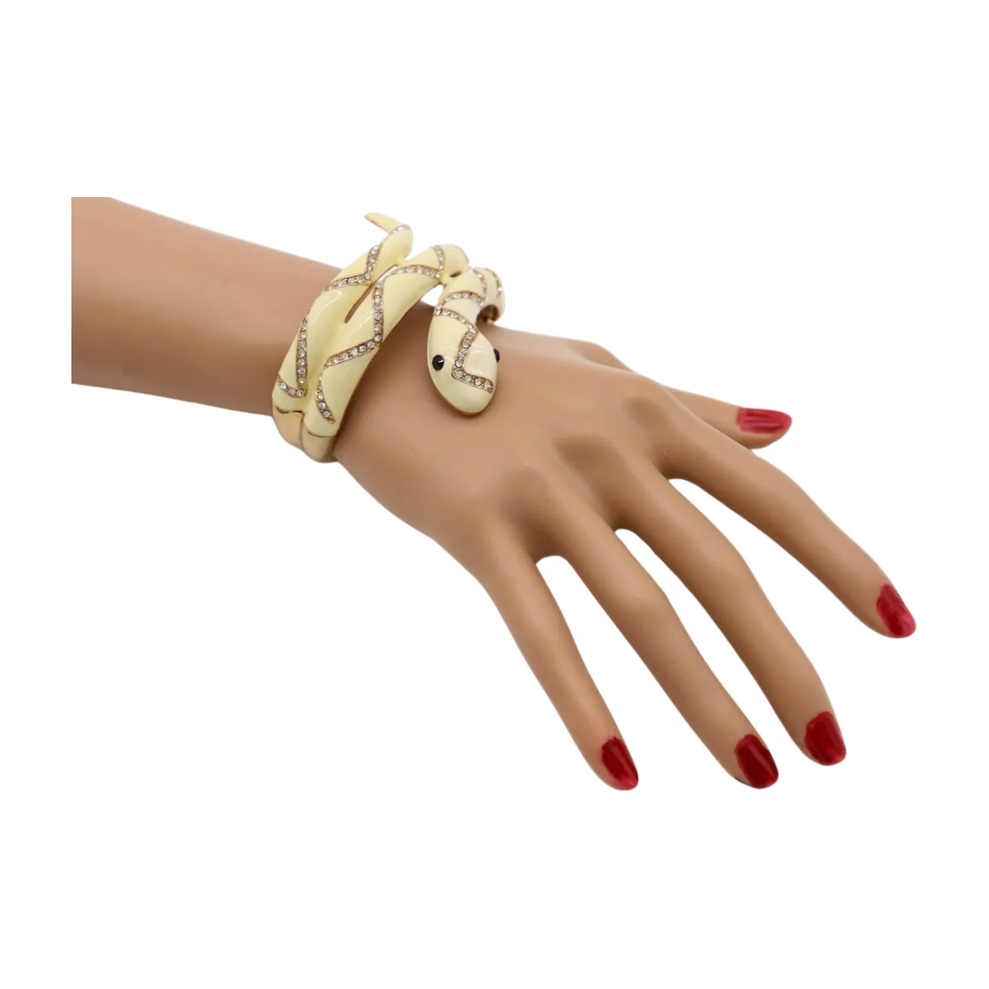 New Women Gold Metal Cuff Bracelet Cream Snake Wrap Around