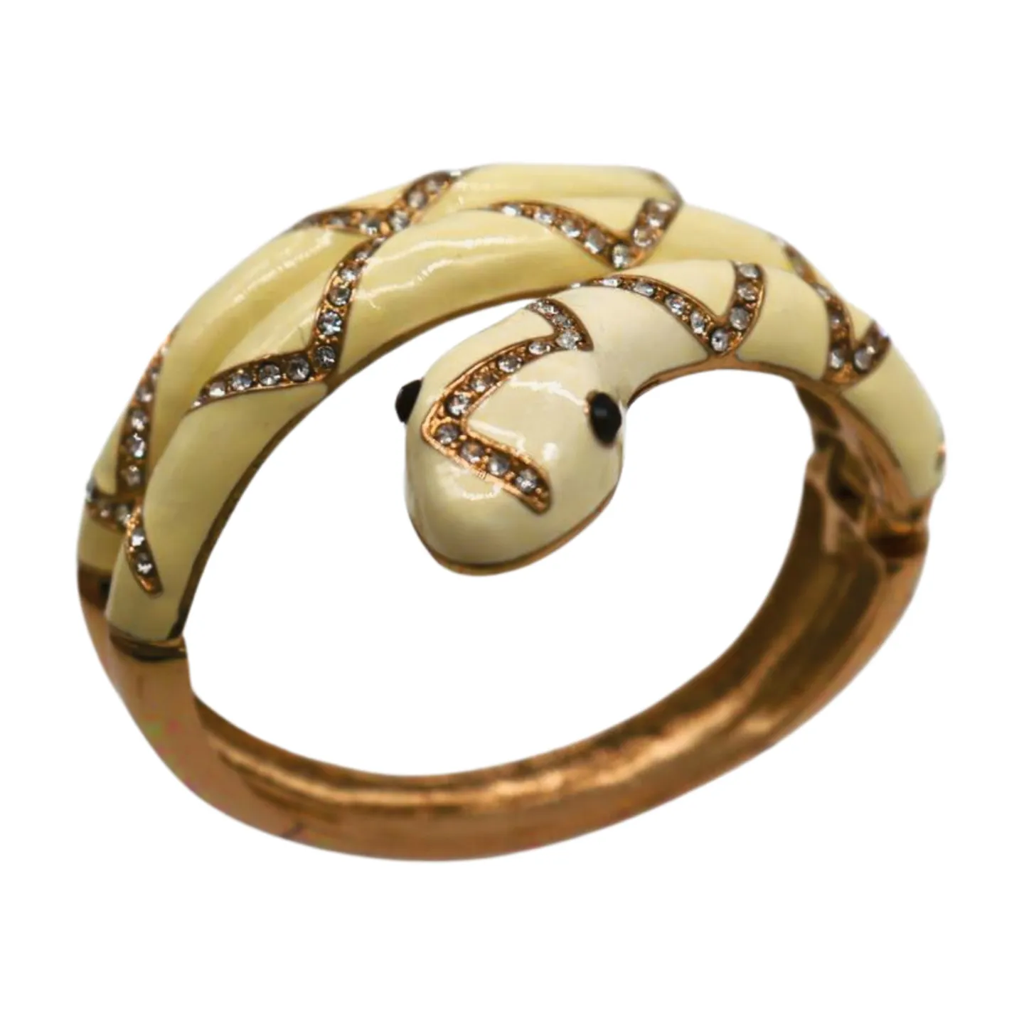 New Women Gold Metal Cuff Bracelet Cream Snake Wrap Around